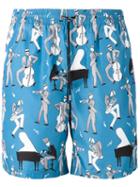Dolce & Gabbana Musical Print Swim Shorts, Men's, Size: Iv, Blue, Polyester