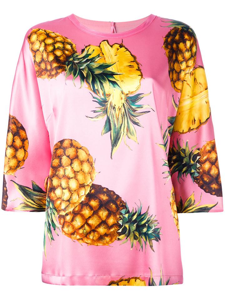 Dolce & Gabbana Pineapple Print Top, Women's, Size: 50, Pink/purple, Silk/spandex/elastane
