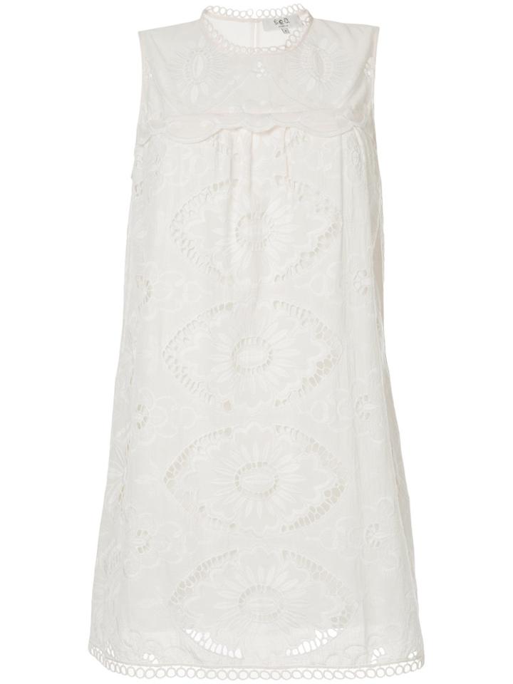 Sea Sleeveless Perforated Dress - White