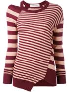 A.f.vandevorst - Striped Cut Out Top - Women - Cotton - 38, Pink/purple, Cotton