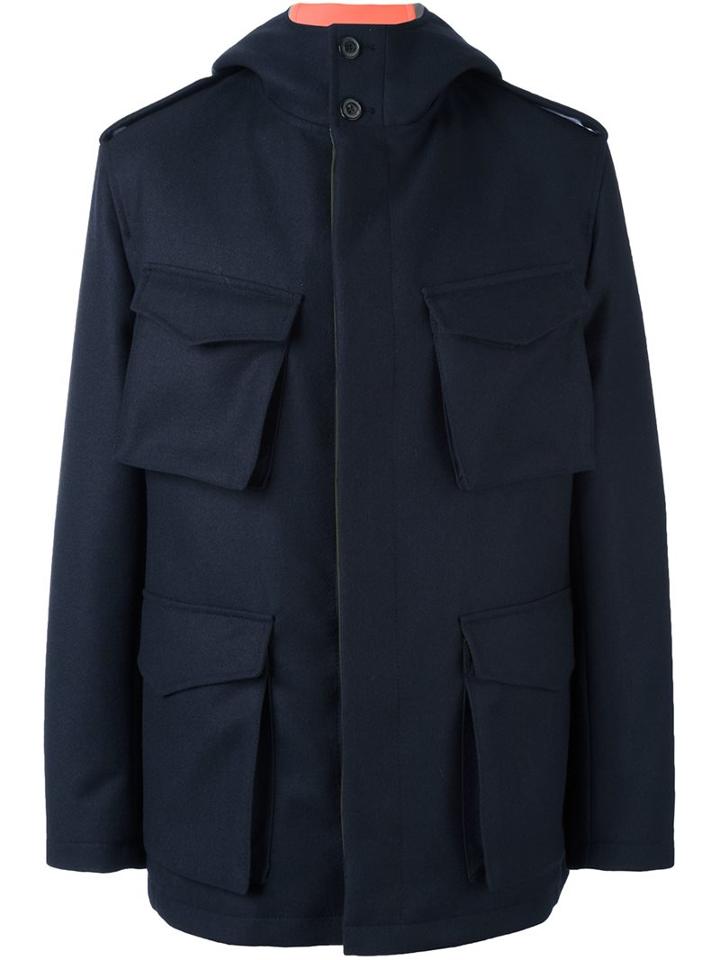 Wooster + Lardini Pocket Front Jacket, Men's, Size: 52, Blue, Wool/polyurethane/spandex/elastane/polyester