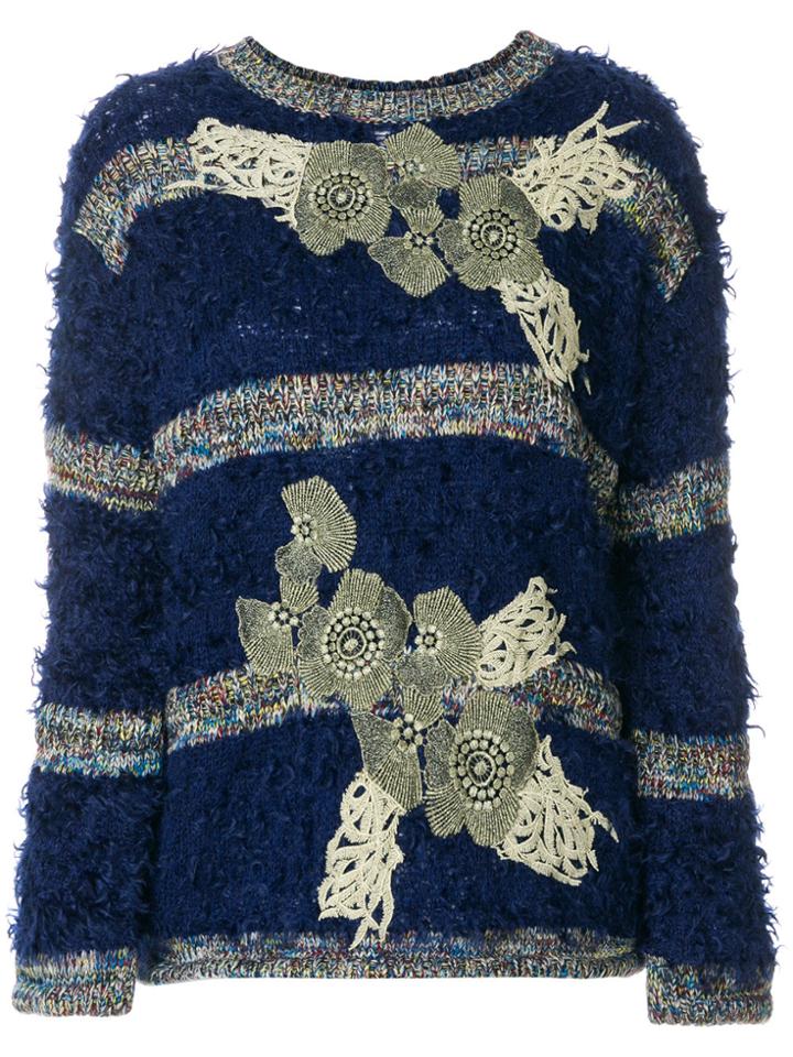 Antonio Marras Striped Jumper With Floral Appliqués - Blue