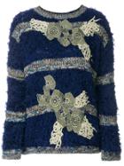 Antonio Marras Striped Jumper With Floral Appliqués - Blue