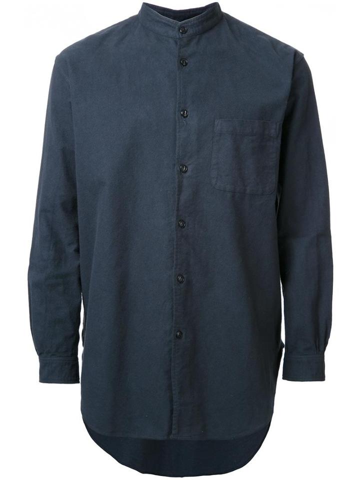 Gold Flannel Band Collar Shirt, Men's, Size: Large, Blue, Cotton