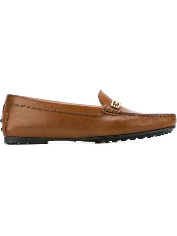 Tod S Gommino Driving Shoes, Women's, Size: 37, Brown, Calf Leather/brass/rubber