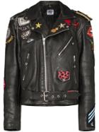 Rockins Patch Detail Fringed Biker Jacket - Black