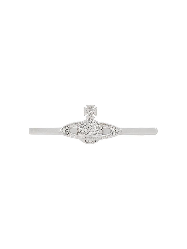 Vivienne Westwood Rhinestone Embellished Logo Pin - Silver