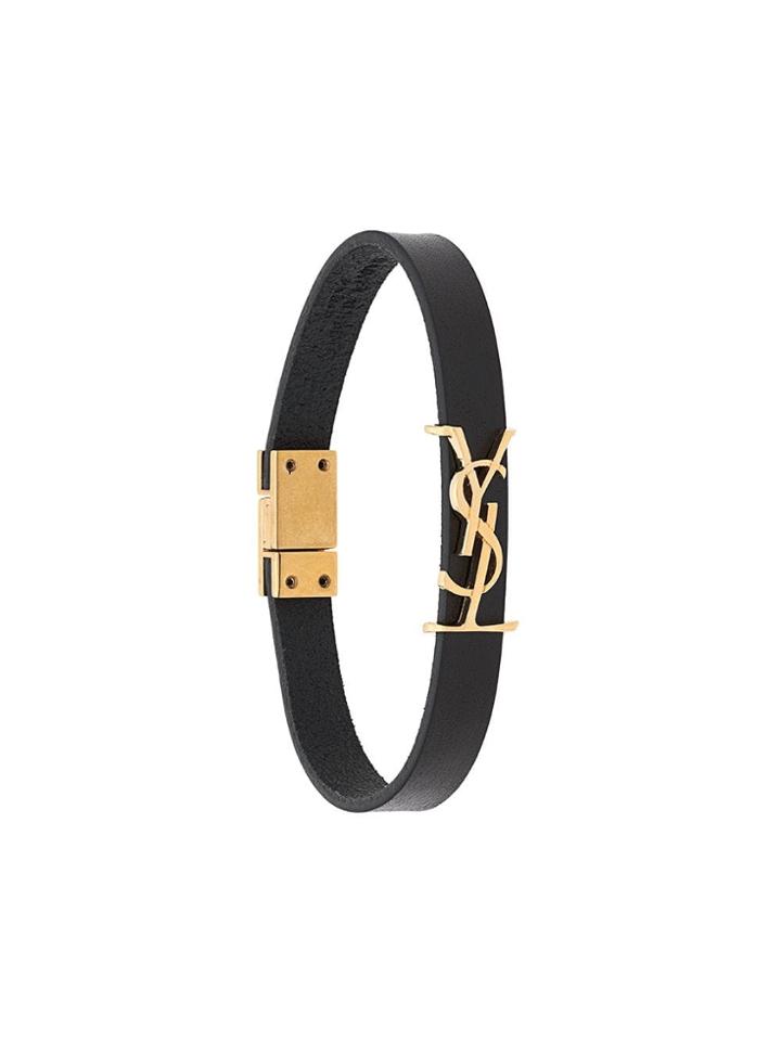 Saint Laurent Monogrammed Leather Bracelet - Black