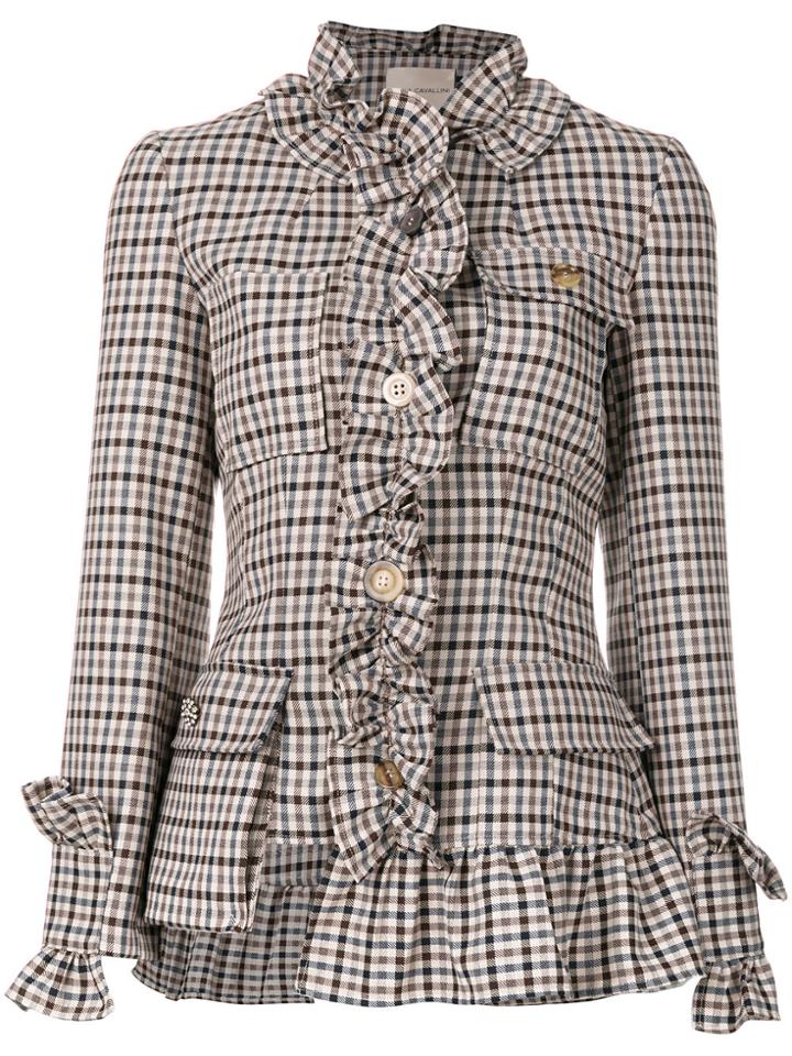 Erika Cavallini Checked Ruffle Trim Acket - Nude & Neutrals