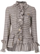 Erika Cavallini Checked Ruffle Trim Acket - Nude & Neutrals
