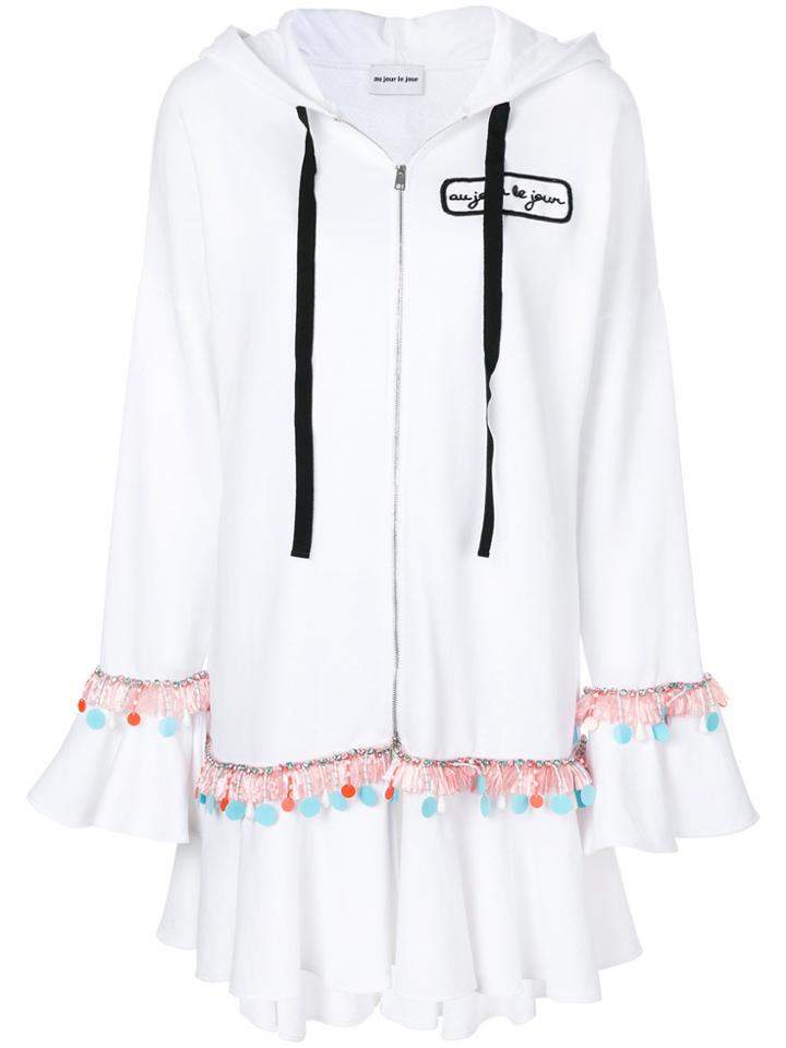 Au Jour Le Jour Embroidered Ruffle Trim Hoody - White
