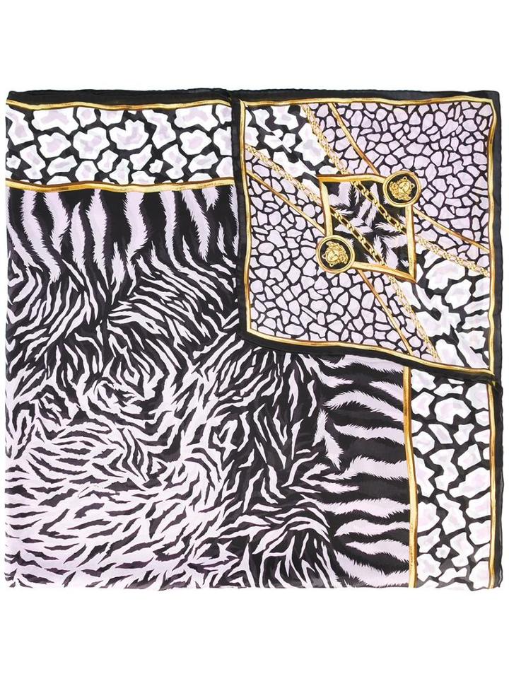 Versace Zebra Print Scarf, Women's, Pink/purple, Silk