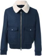 Ami Alexandre Mattiussi Shearling Collar Zipped Jacket, Men's, Size: Xl, Blue, Cotton/sheep Skin/shearling/polyamide/wool