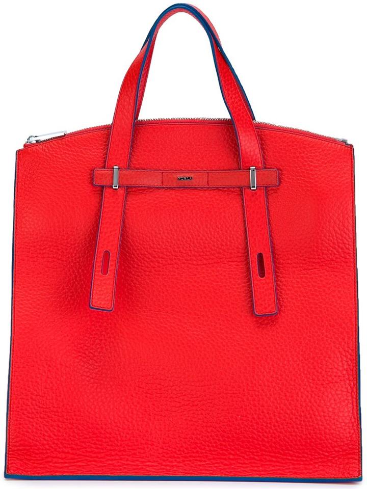 Furla Logo Plaque Tote, Men's, Yellow/orange, Leather