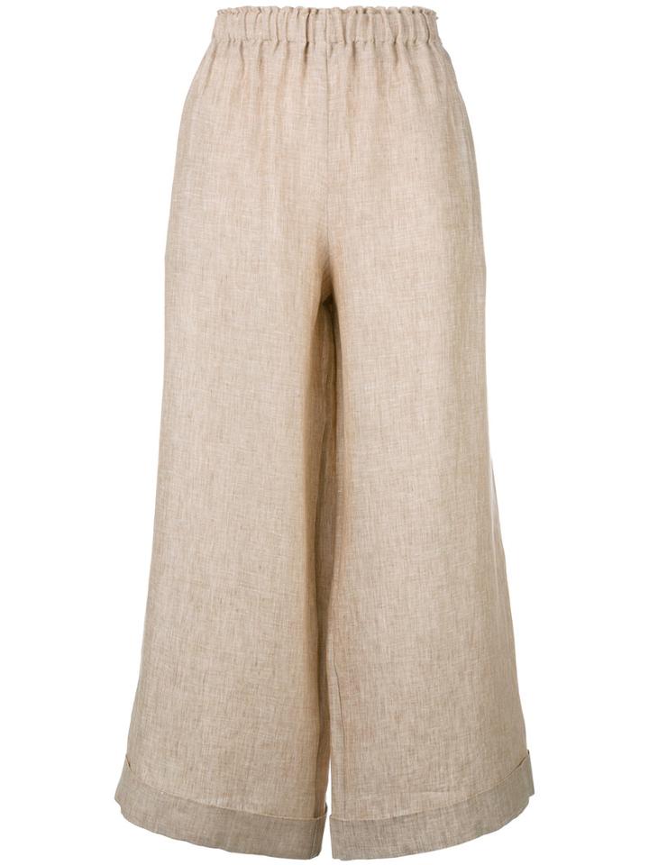 Daniela Gregis Cropped Wide-leg Trousers, Women's, Nude/neutrals, Linen/flax
