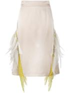 Prada Feather Embellished Beaded Skirt - Neutrals