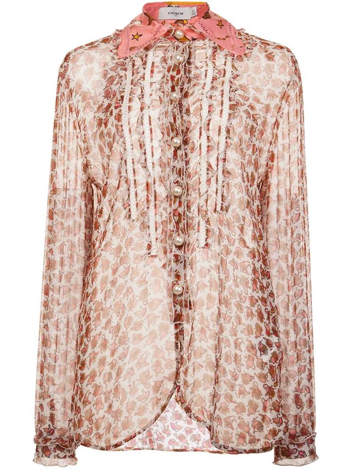 Coach Bandana Collar Sheer Shirt, Women's, Size: 2, Pink/purple, Silk