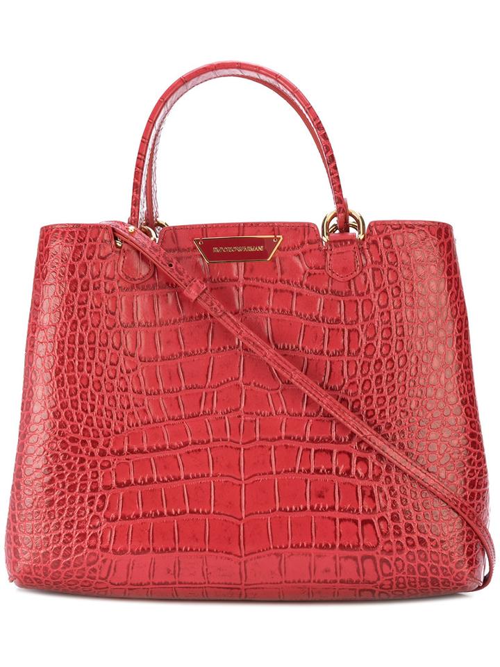 Emporio Armani - Crocodile Embossed Tote - Women - Leather - One Size, Red, Leather