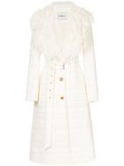Goen.j A-line Chunky Texture Woven Notched Lapel Coat - White