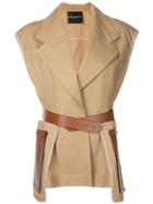 Erika Cavallini - Sleeveless Fitted Jacket - Women - Cotton - 44, Brown, Cotton