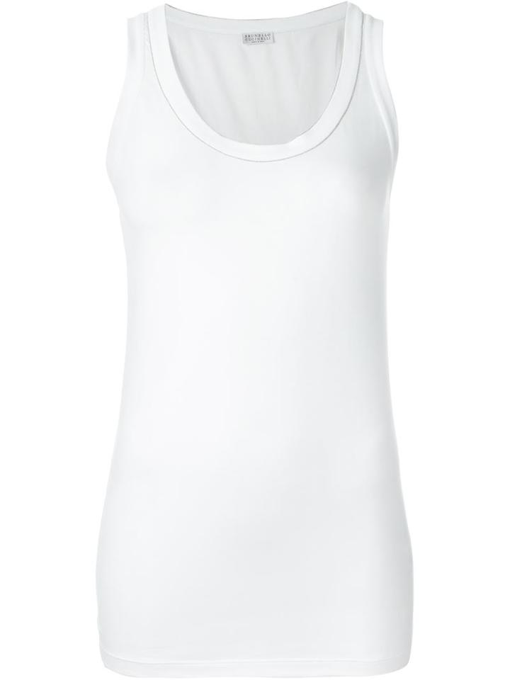 Brunello Cucinelli Scoop Neck Tank Top, Women's, Size: S, White, Cotton/spandex/elastane/brass
