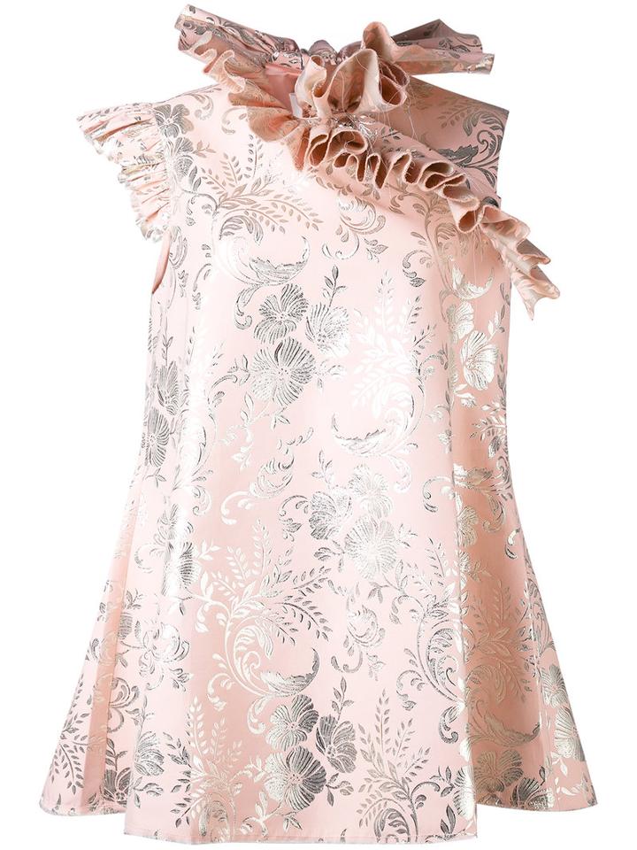 Marques'almeida - Frill Neck Dress - Women - Cotton/polyamide/polyester/cupro - S, Pink/purple, Cotton/polyamide/polyester/cupro