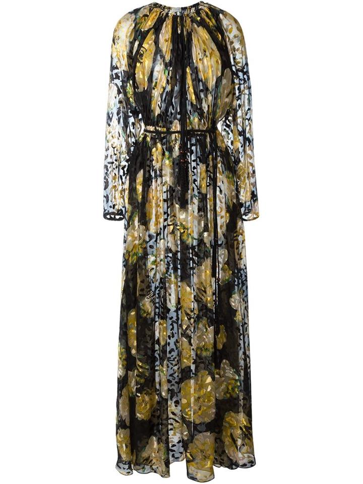 Lanvin Floral Print Evening Gown, Women's, Size: 38, Yellow, Silk/viscose