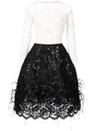 Oscar De La Renta Feathered Skirt Lace Dress - White