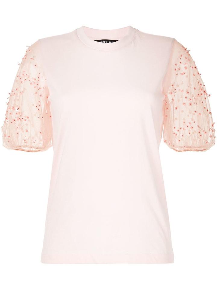 Markus Lupfer Embellished Sheer Sleeves T-shirt - Pink