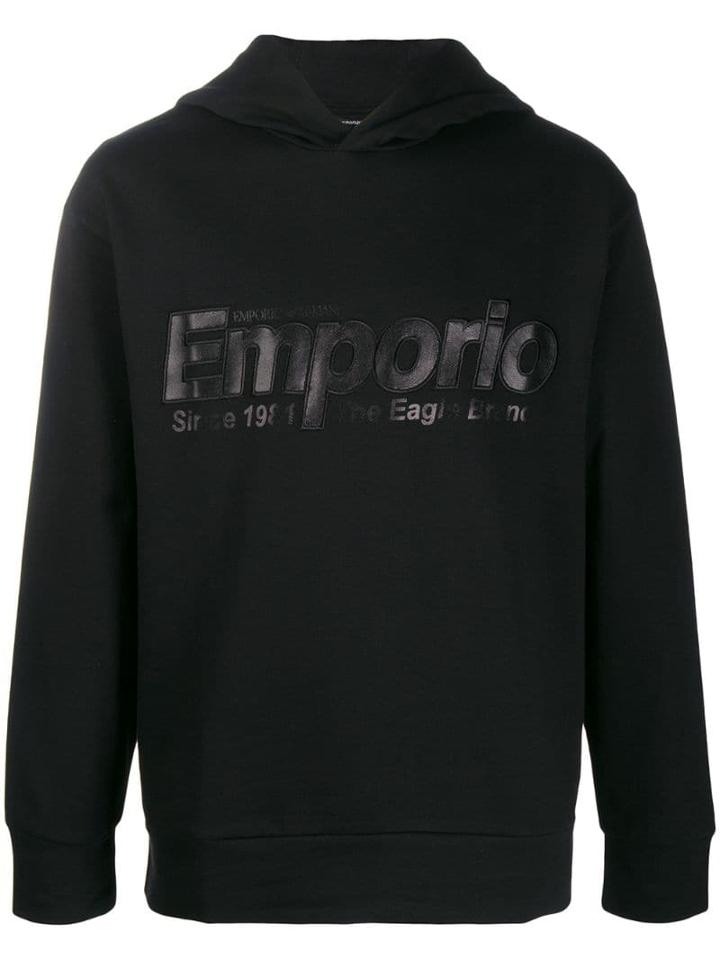 Emporio Armani Logo Embroidered Hoodie - Black