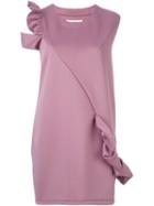 Mm6 Maison Margiela Ruffle Detail Shift Dress, Women's, Size: M, Pink/purple, Polyester/spandex/elastane
