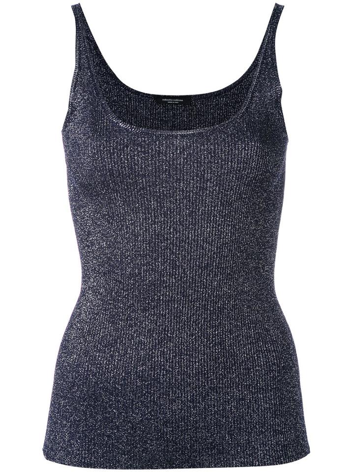 Roberto Collina - Ribbed Lurex Vest - Women - Polyester/viscose - L, Blue, Polyester/viscose