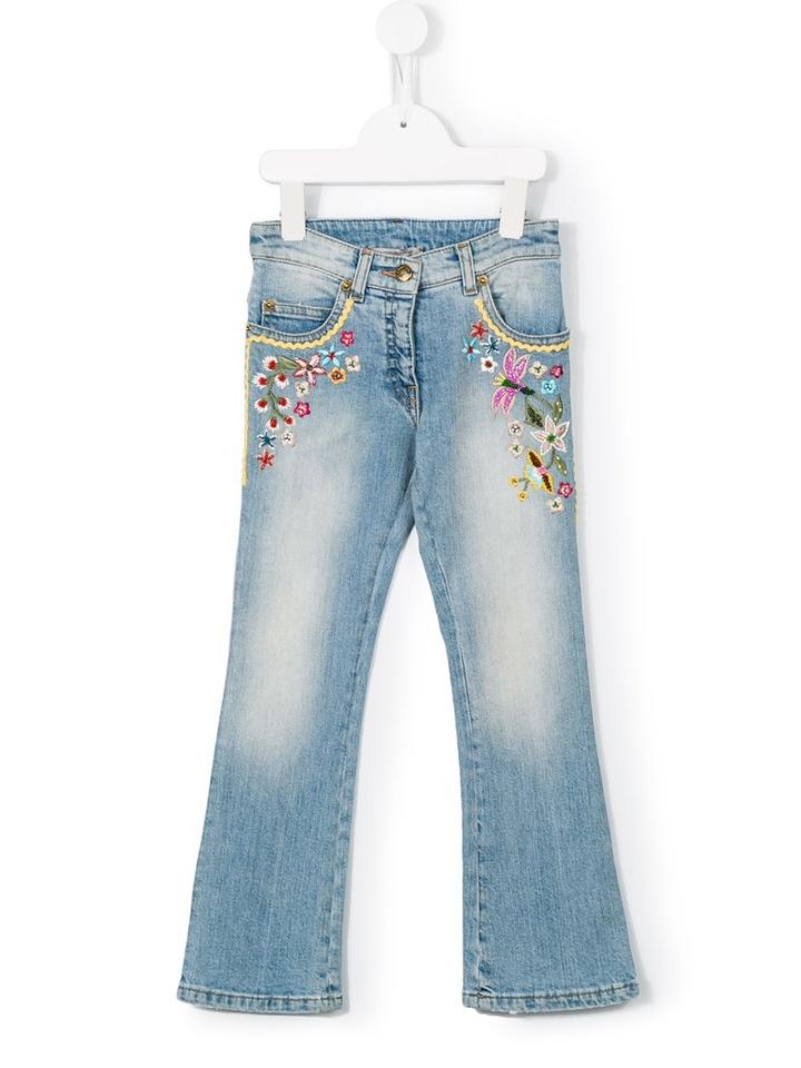 Ermanno Scervino Junior - Floral Embroidery Jeans - Kids - Cotton/spandex/elastane - 4 Yrs, Blue