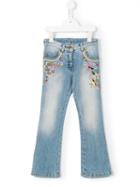 Ermanno Scervino Junior - Floral Embroidery Jeans - Kids - Cotton/spandex/elastane - 4 Yrs, Blue