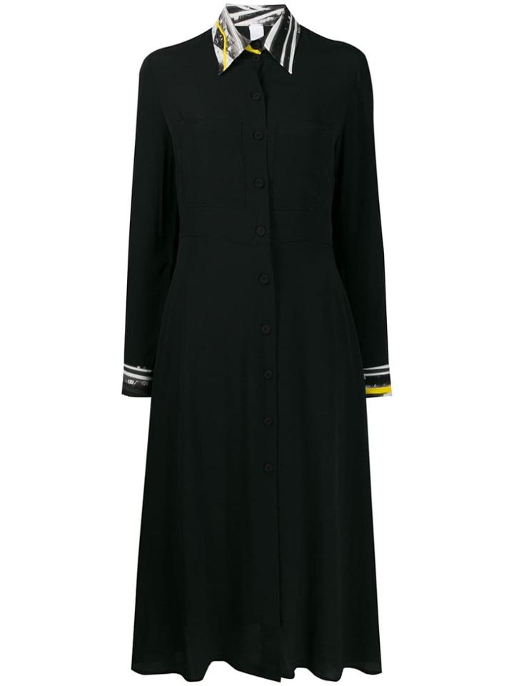 Ultràchic Contrast Collar Shirt Dress - Black