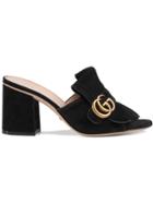 Gucci Suede Mid-heel Slide - Black