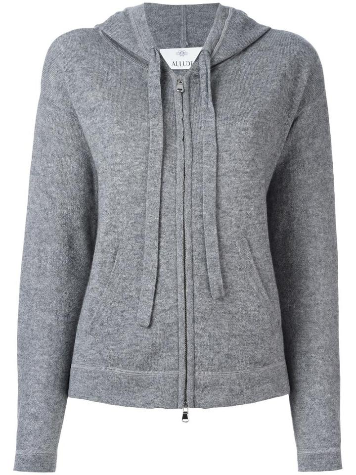Allude Hooded Zipped Cardigan, Women's, Size: Medium, Grey, Cashmere/virgin Wool