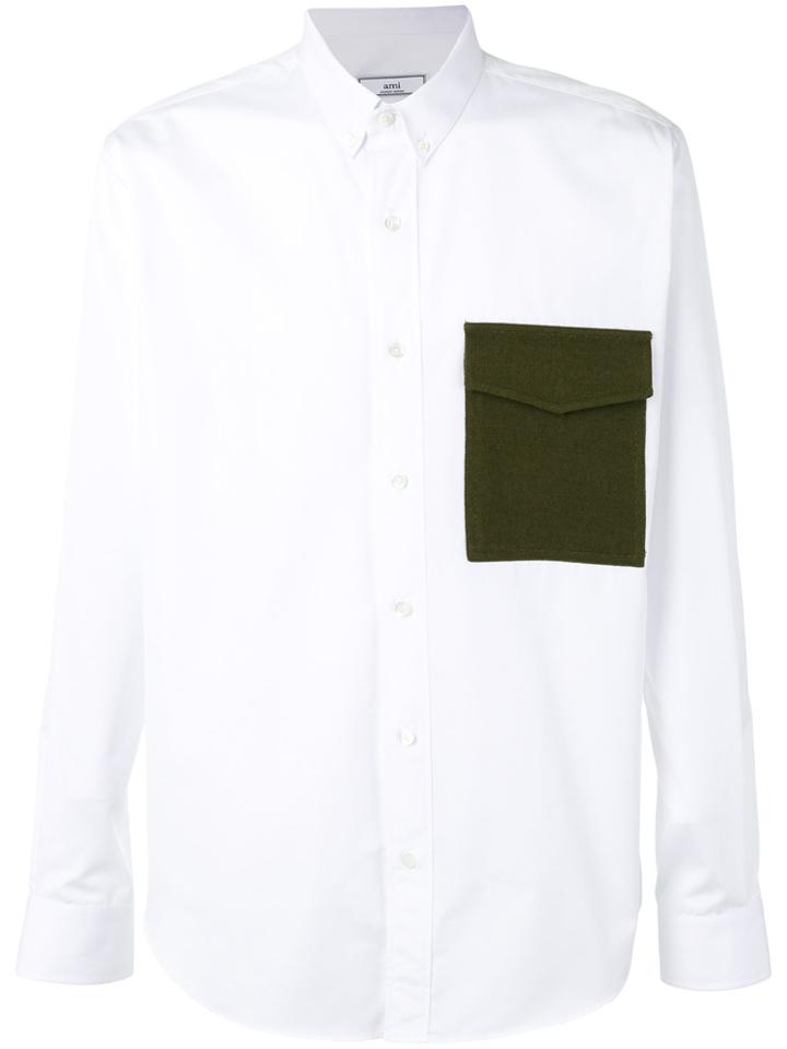 Ami Alexandre Mattiussi Large Fit Shirt Flannel Pocket - White