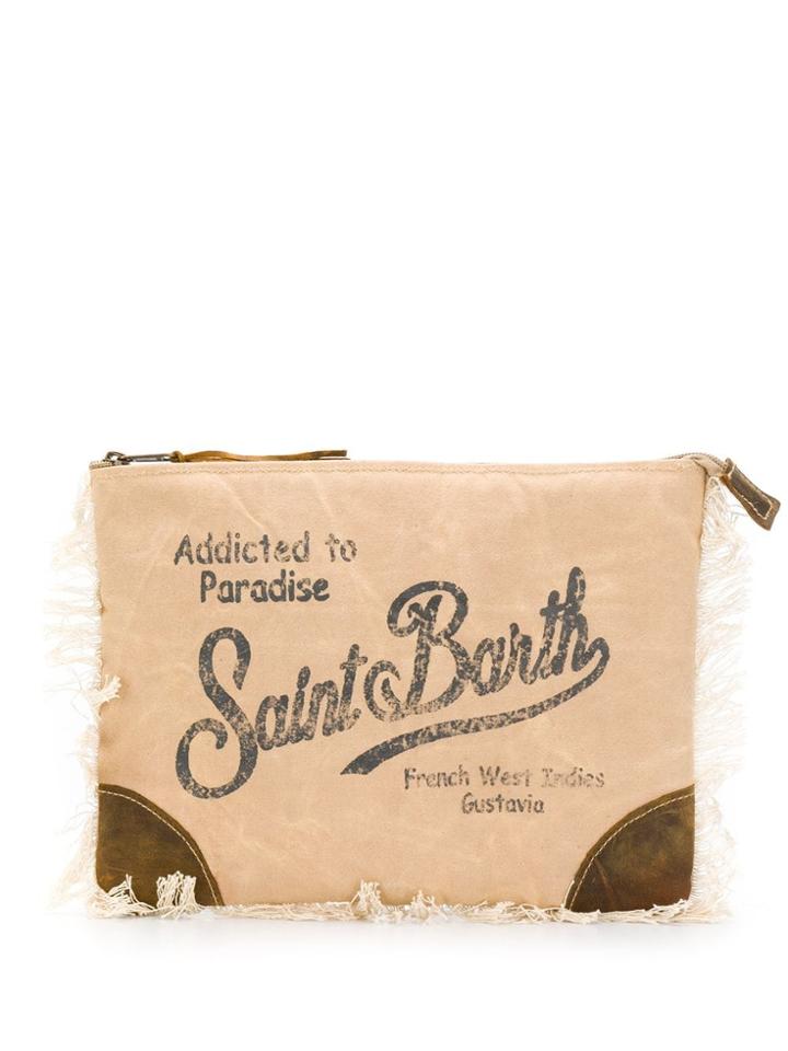 Mc2 Saint Barth Logo Zipped Clutch - Neutrals