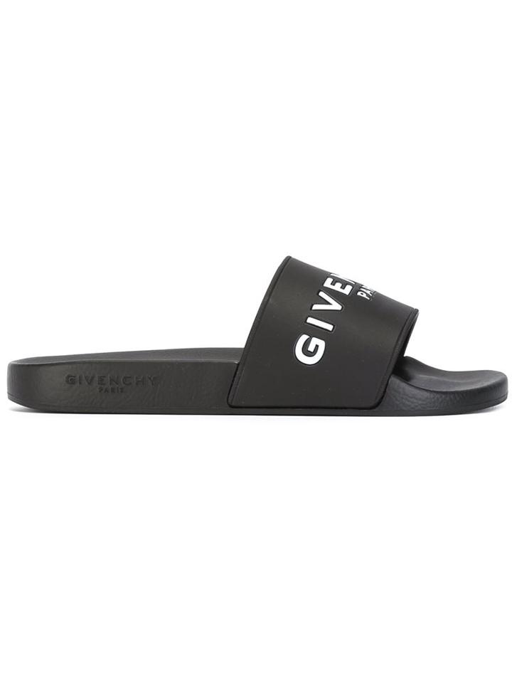 Givenchy Logo Embossed Sliders, Men's, Size: 40, Black, Polyurethane/rubber