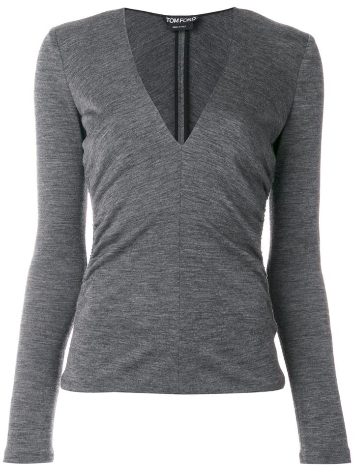 Tom Ford Ruched V-neck Top - Grey