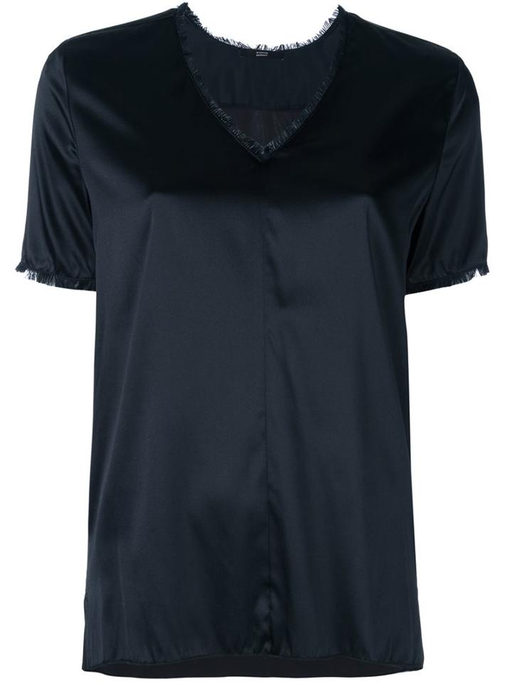Steffen Schraut Glossy V Neck T-shirt, Women's, Size: 38, Black, Silk/spandex/elastane/viscose