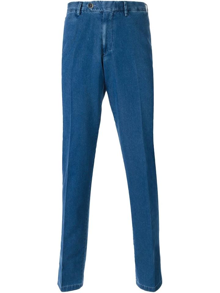 Canali Denim Chino Trousers, Men's, Size: 54, Blue, Cotton/polyester