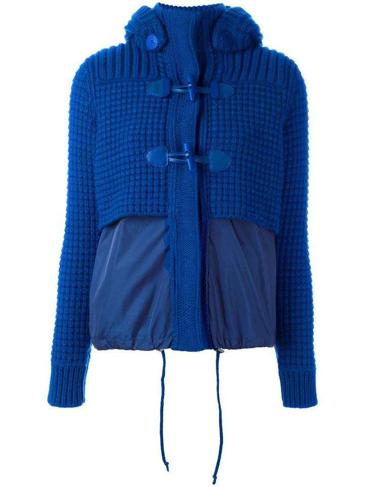 Bark Hooded Knitted Duffle Jacket, Women's, Size: Medium, Blue, Wool/polyamide