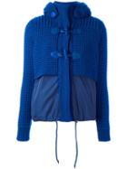 Bark Hooded Knitted Duffle Jacket, Women's, Size: Medium, Blue, Wool/polyamide