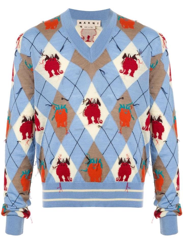 Marni Argyle Knit Jumper - Blue