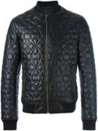 Versace Collection Star Detail Bomber Jacket, Men's, Size: 54, Black, Lamb Skin/polyester