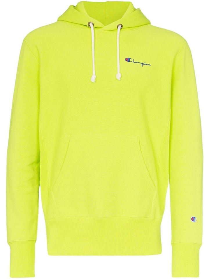 Champion Logo Embroidered Hooded Cotton Jumper - Green