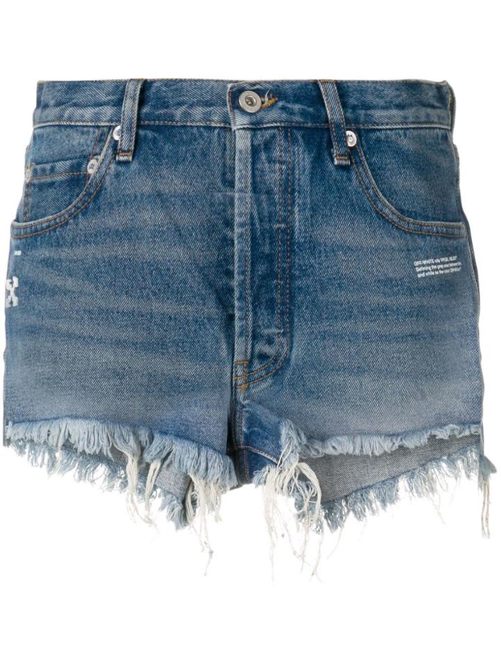Off-white Frayed Jean Shorts - Blue