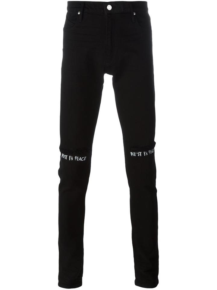 Road To Awe Distressed Printed Knee Jeans, Men's, Size: 32, Black, Cotton/polyurethane